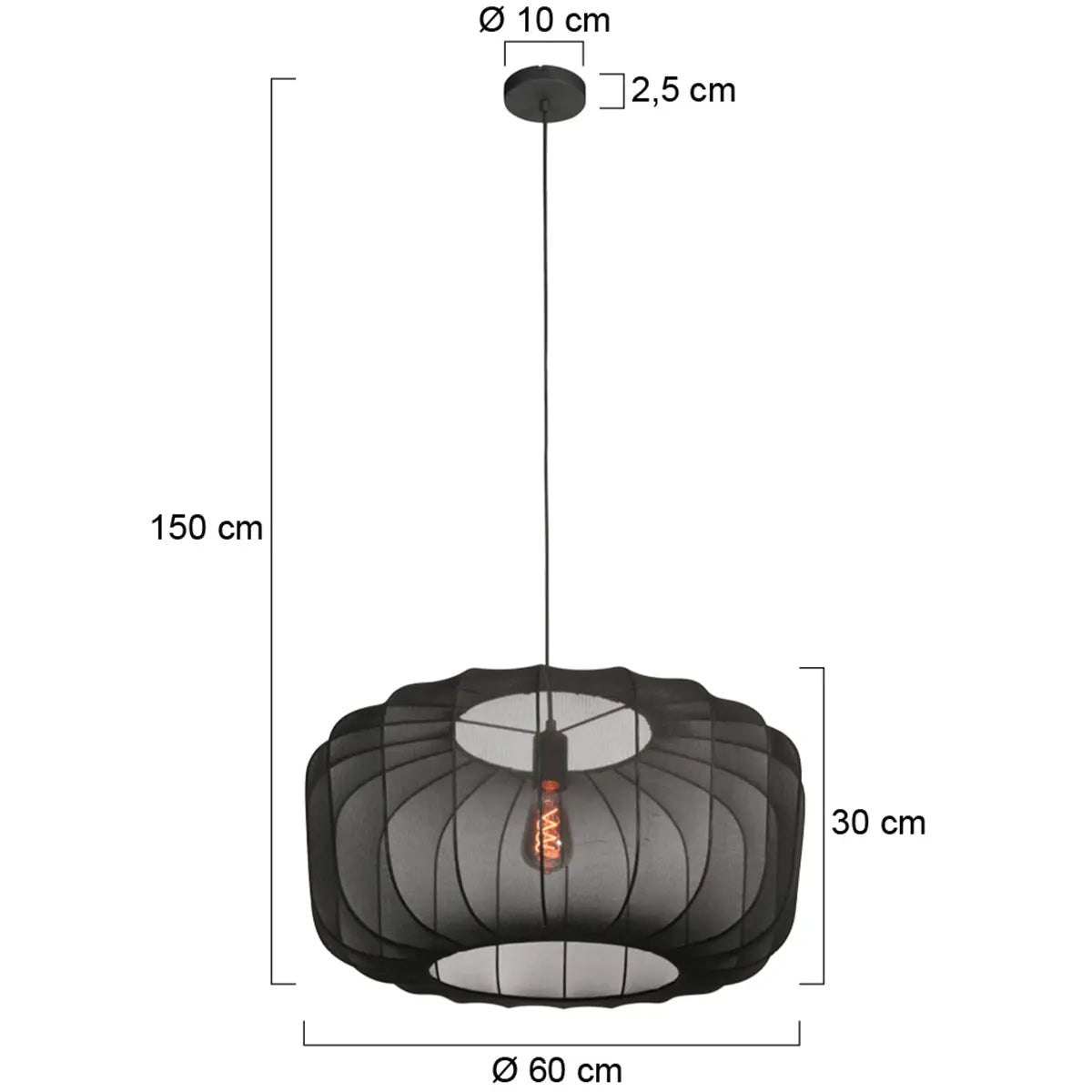 B-Ware Anne Lighting Pendelleuchte Hängeleuchte Japandi Schwarz Sable Textil Metall E27 - 8712746177916