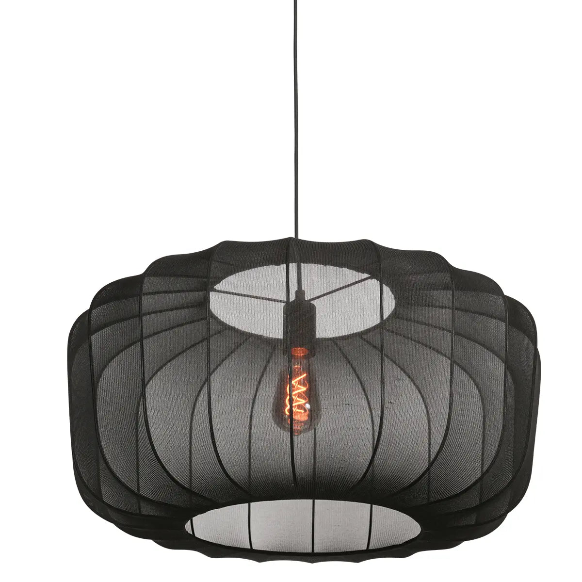 B-Ware Anne Lighting Pendelleuchte Hängeleuchte Japandi Schwarz Sable Textil Metall E27 - 8712746177916