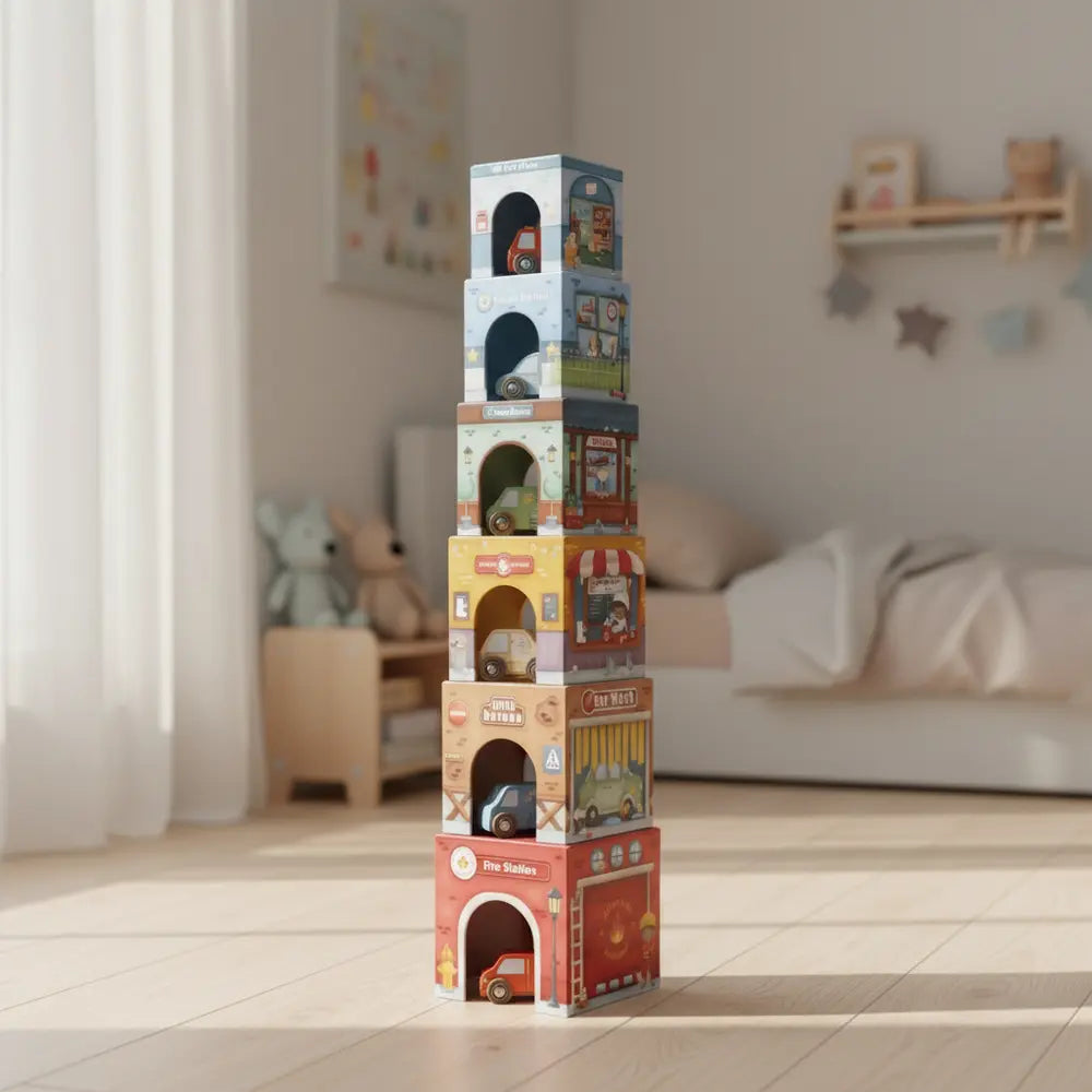 B-Ware Little Dutch Stapelwürfel Bauklötze Autos Holzeisenbahn Spielwelten Kinderzimmer - 8713291225251
