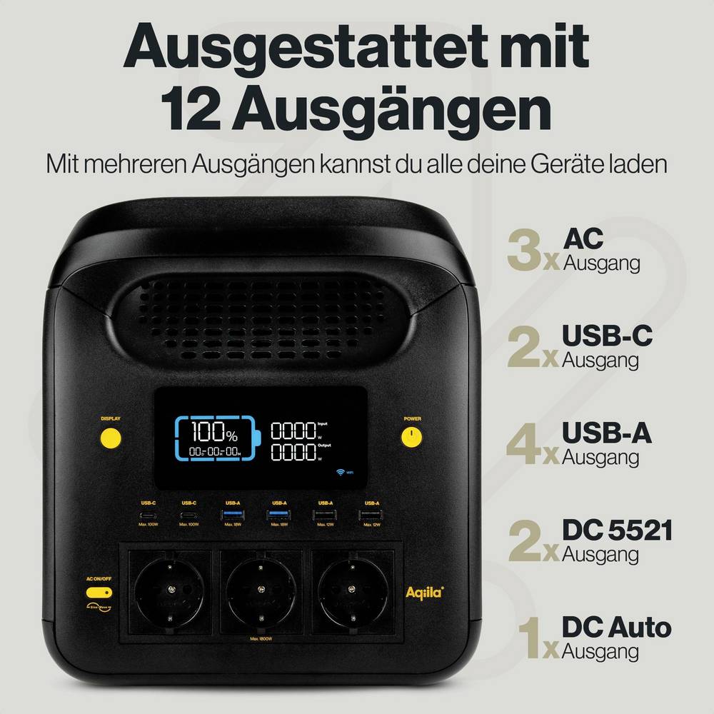 Aqiila Powerstation Akku Generator Powerbank LiFePO4 24 Ah LED Taschenlampe - 8716778935476