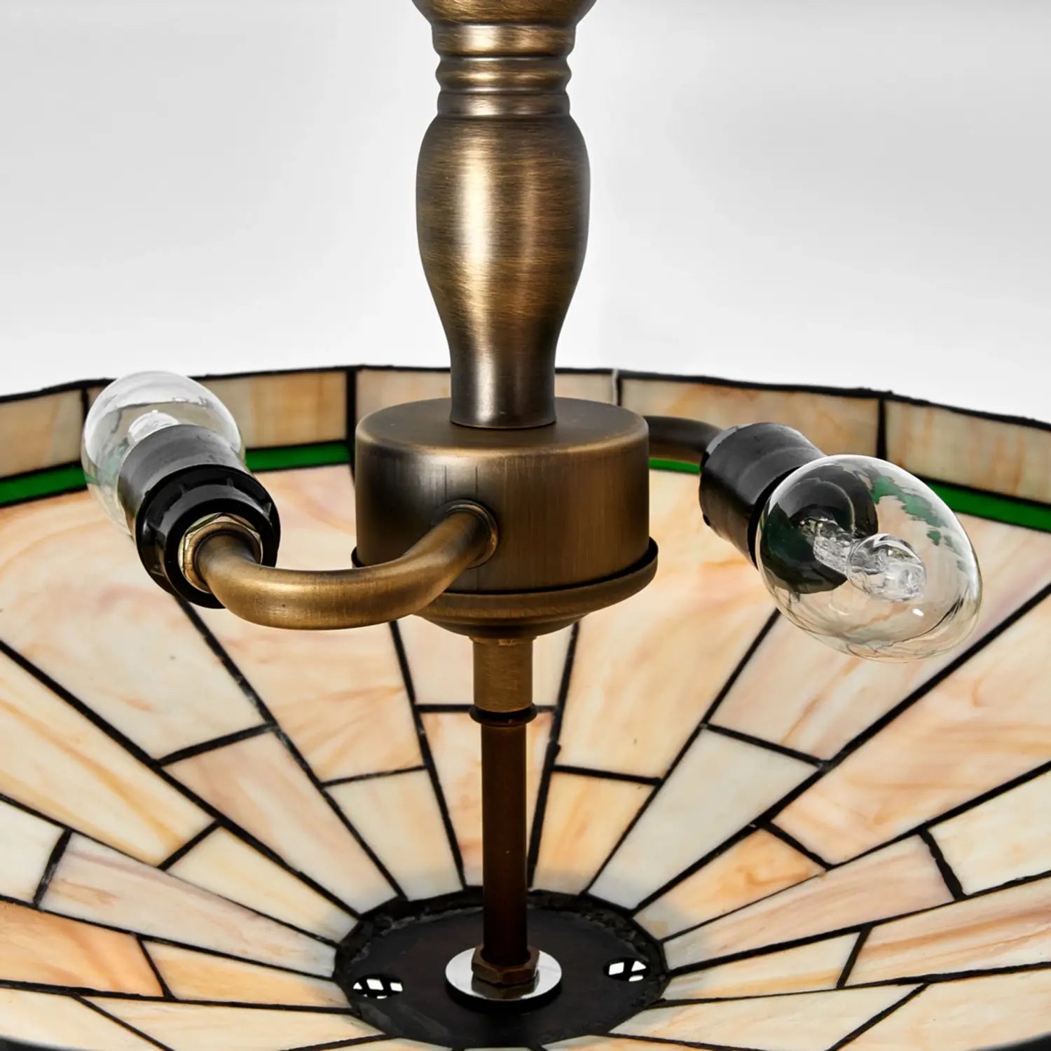 B-Ware Searchlight Deckenleuchte Lampe New York Tiffany Stil Altmessing Creme Metall   - 8718881143168