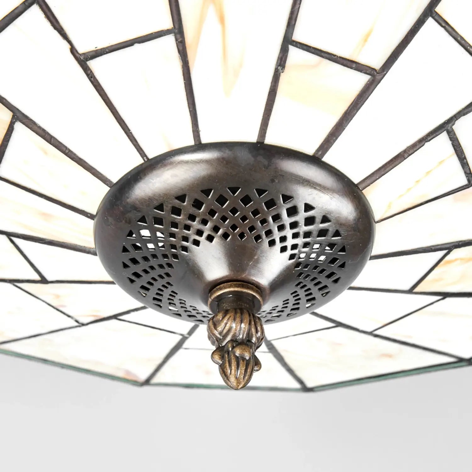 B-Ware Searchlight Deckenleuchte Lampe New York Tiffany Stil Altmessing Creme Metall   - 8718881143168