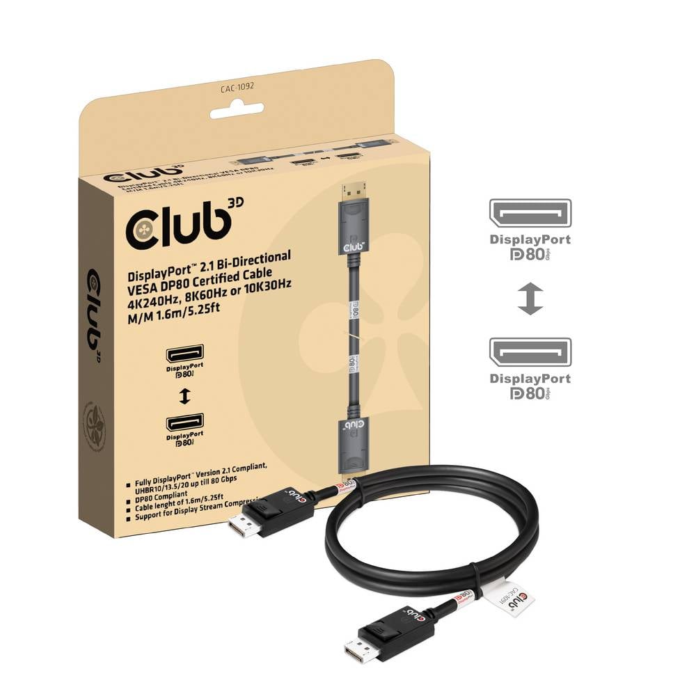 club3D DisplayPort Kabel Anschlusskabel DisplayPort CAC-1092 Schwarz 1,6 m DP - 8719214473204
