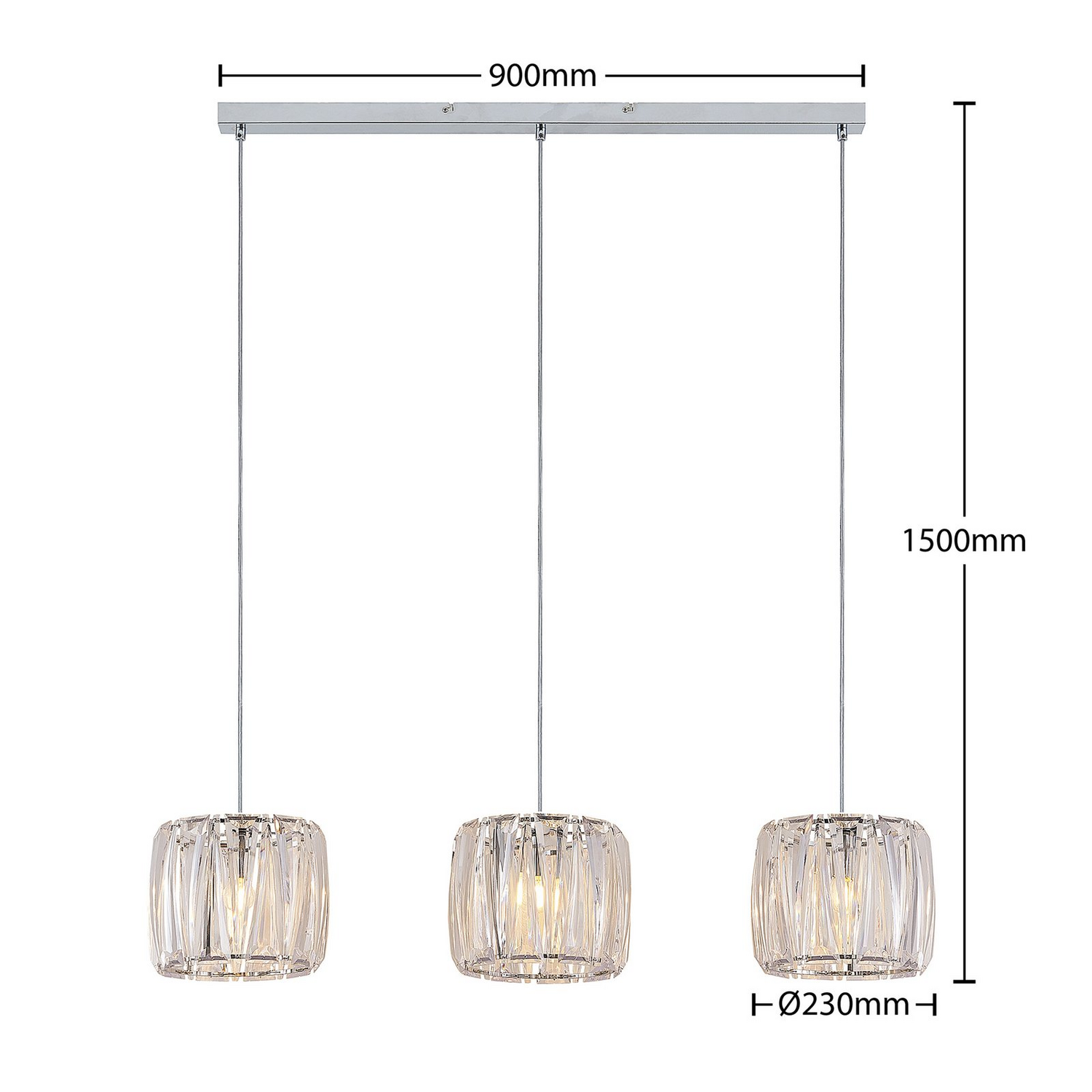 B-Ware Lindby Sofia Balkenleuchte Pendelleuchte Deckenlampe Dreiflammig Klar Chrom