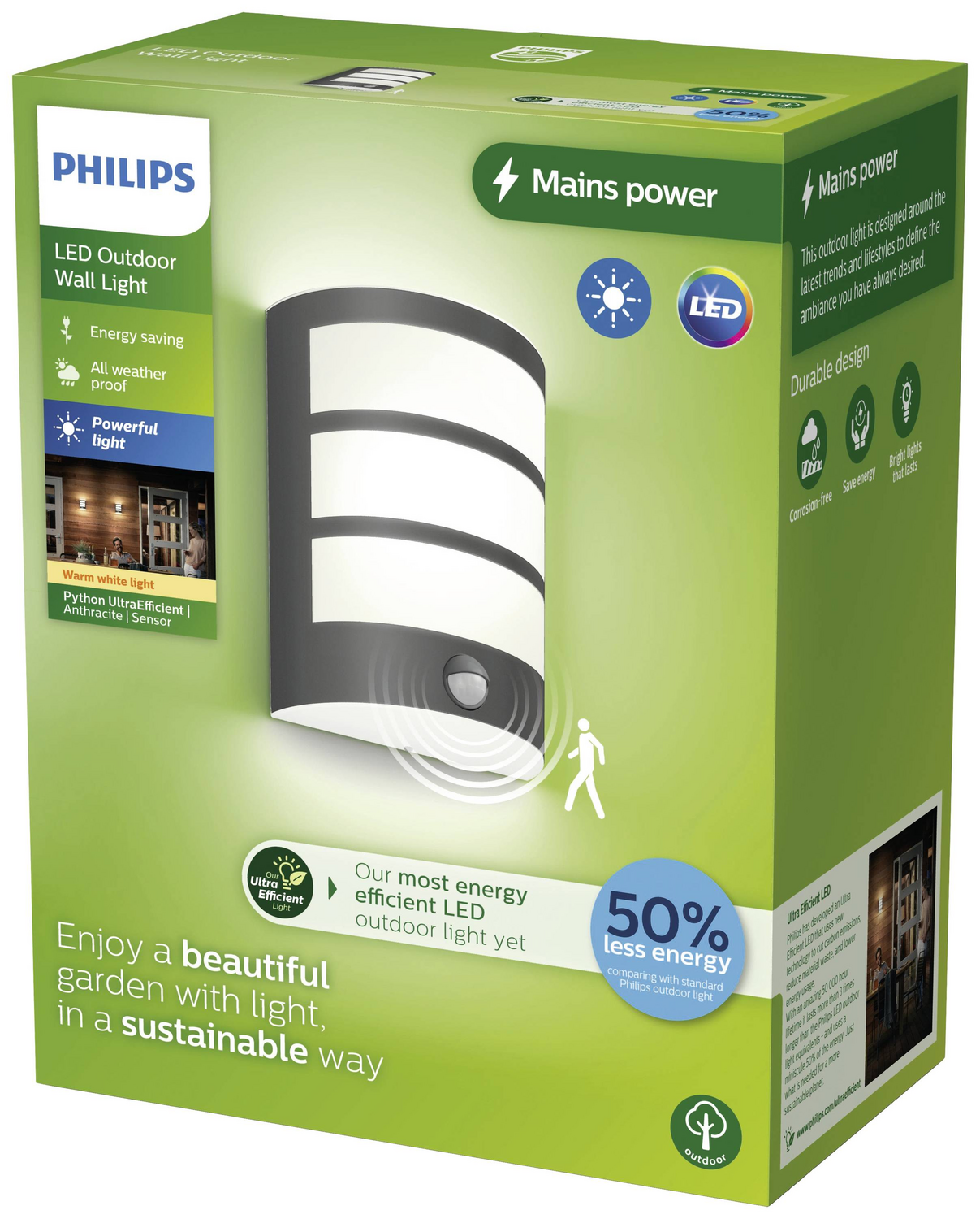 Applique murale extérieure LED Philips Python UE anthracite avec capteur, modèle B-stock 