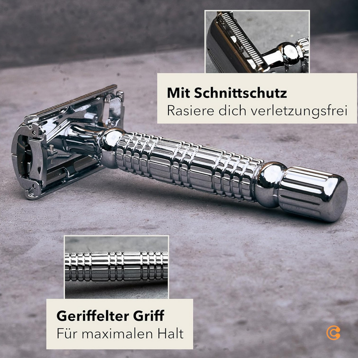 Störtebekker Rasierhobel Nassrasierer Rasierer Herrenrasierer Reiseetui Silber B-Ware