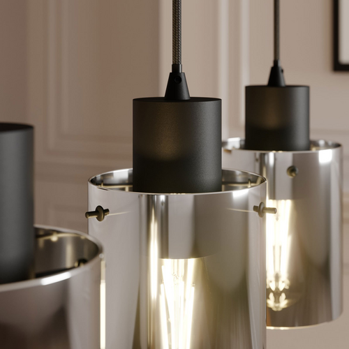 B-Ware Lindby Kourtney Hängeleuchte Hängeleuchte Glasschirm 4 Fl. E27 Schwarz Rauchgrau