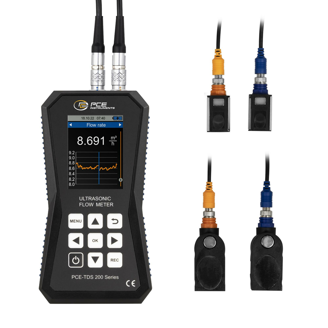 PCE Instruments Ultraschall-Durchflussmessgerät mit Durchflusssensoren Sensoren