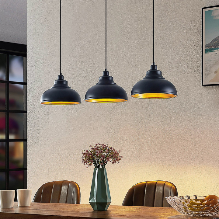 Lindby Emna Pendelleuchte Deckenlampe Hängeleuchte E27 dreiflammig schwarz gold
