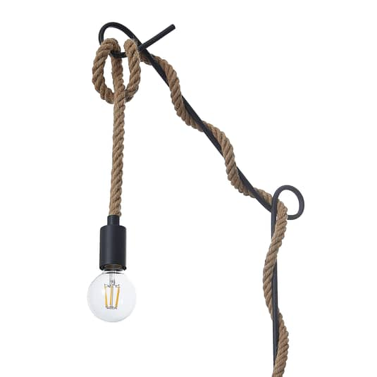 Lampadaire Lucande Ropina, corde de chanvre, E27, noir/marron