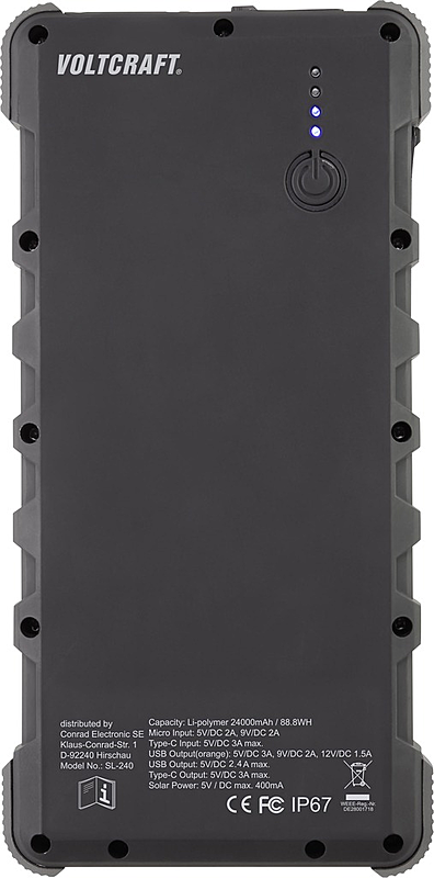 Voltcraft Sl 240 Solar Powerbank 24000 M Ah Akku Solarladegerät Handyzubehör558 B-Ware