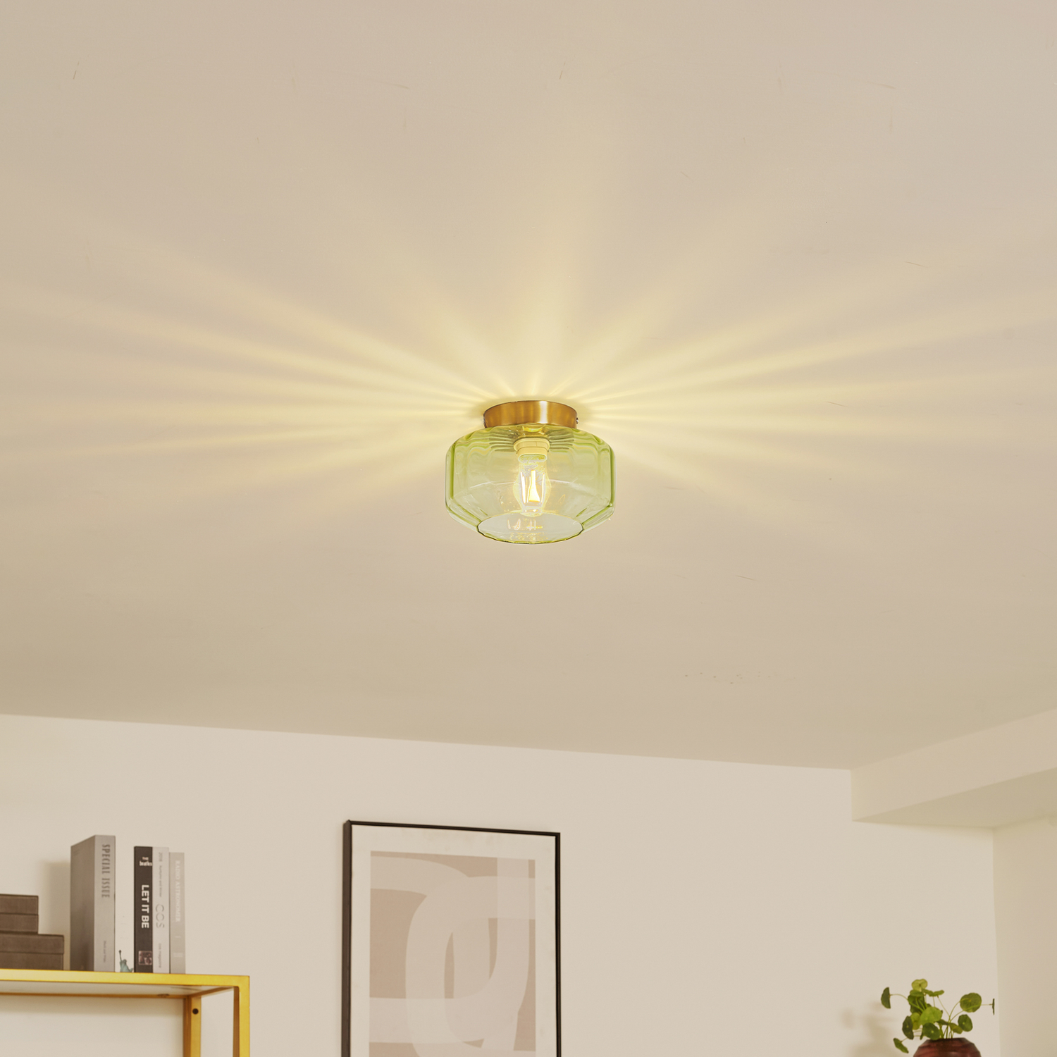 B-Ware Lindby Deckenleuchte Hildur Deckenlampe Deckenlicht Leuchte Led Grün Glas ø22 Cm