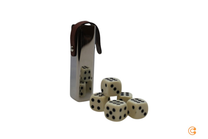 Georg Jensen Sky Würfelset mit Etui Spielwürfel  Edelstahl Spiel Würfel