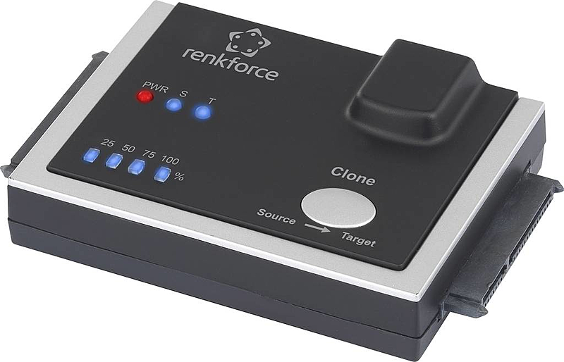 Copieur de disque dur SATA 1 baie Renkforce avec alimentation et support de stockage
