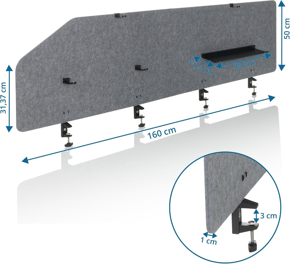 hJh-OFFICE Tischtrennwand Sichtschutz Bürowand Filz grau faltbar 160x50cm - 891015