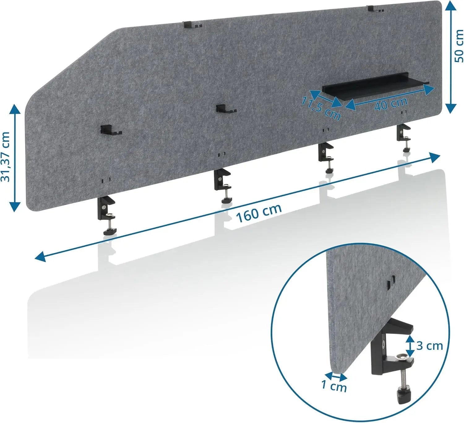 B-Ware H Jh Office Tischtrennwand Sichtschutz Bürowand Filz Grau Faltbar 160x50cm - 891015