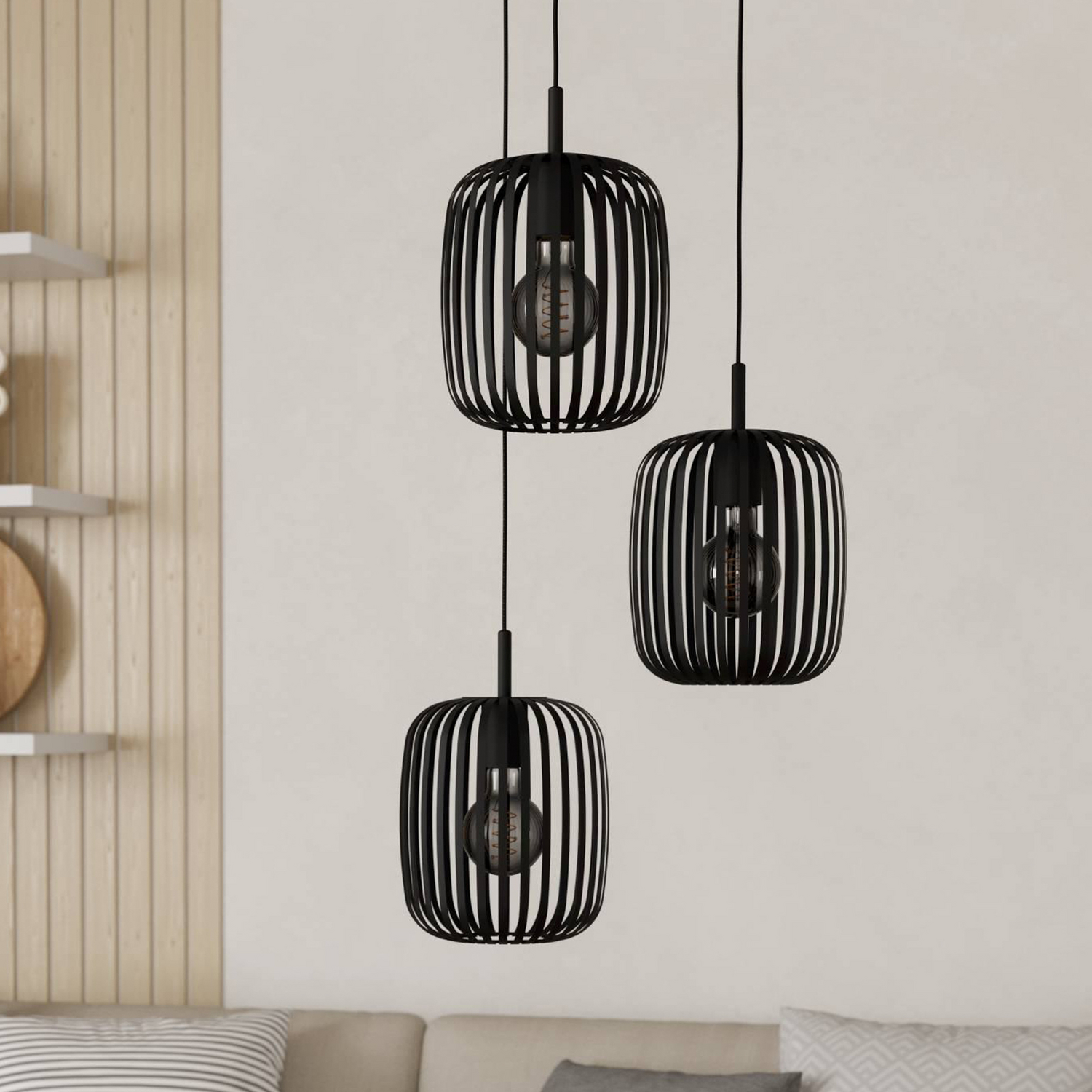 B-Ware Eglo Hängeleuchte Romazzina Hängelampe Deckenlampe ø 46 Cm Schwarz 3 Flg. Stahl