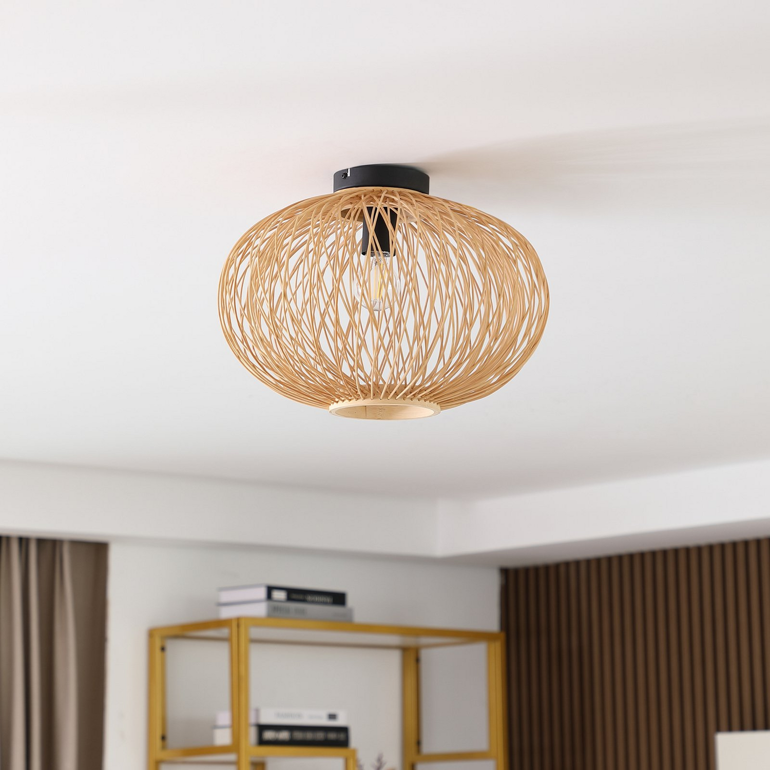 B-Ware Lindby Solvira Deckenlampe Deckenleuchte Deckenlicht Leuchte Bambusgeflecht Rund