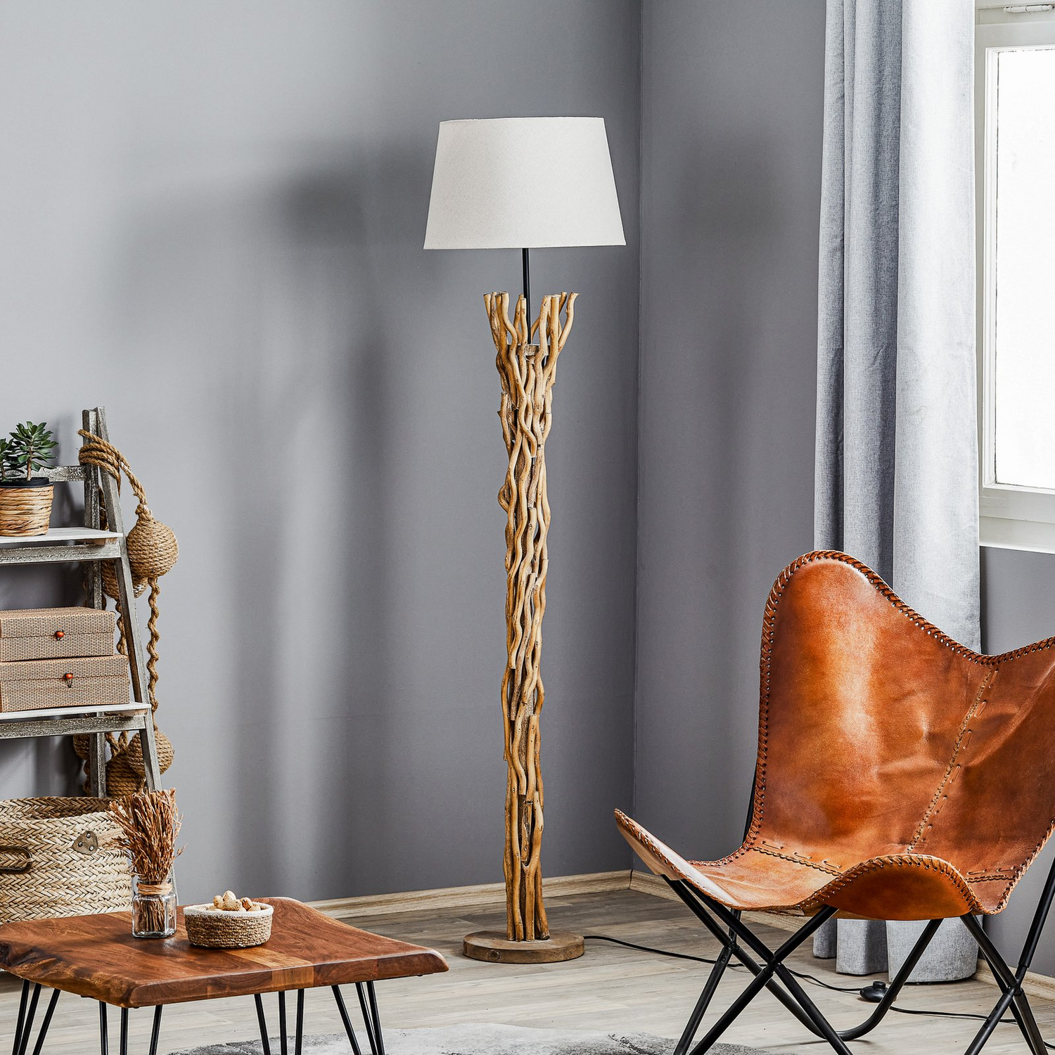 Euluna Stehleuchte Agar Stehlampe Lampe Leuchte E27 1 Flammig Stoff Holz B-Ware