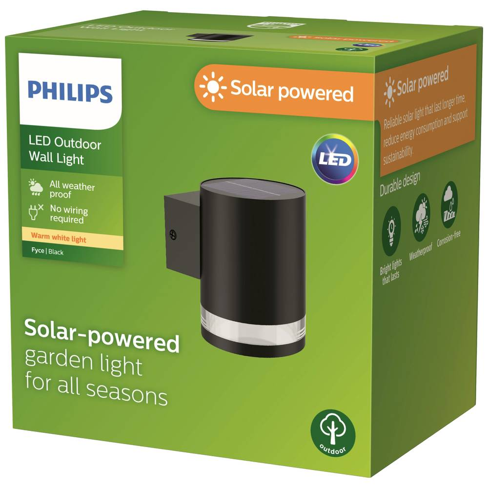 B-Ware Philips Fyce 8720169265547 Solar Außenwandleuchte 1.5 W Warmweiß Schwarz Leuchte