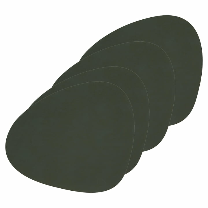 LindDNA Tischset Curve Untersetzer Tischmatte Platzset Leder dunkelgrün 4er Set