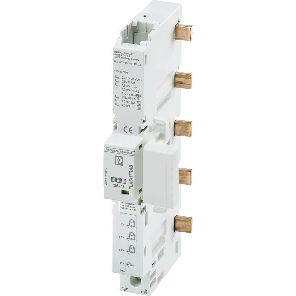 Phoenix Contact 1168940 FLT-SEC-ZP2-3S-255/7.5 Parafoudre combiné 20 kA Conducteur d'outil