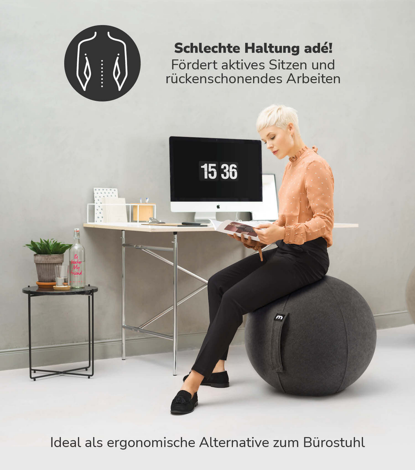 B-Ware Mokebo Stoff Sitzball Büro Ergonomisch 'Der Sportliche', Sitzball Mit Pumpe Oder - 4260669187801