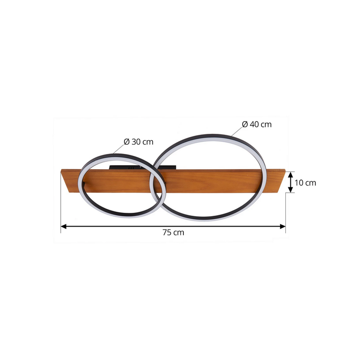 Lindby LED-Deckenlampe Galad Deckenlampe Deckenlicht schwarz Holz 2-flg. 75 cm