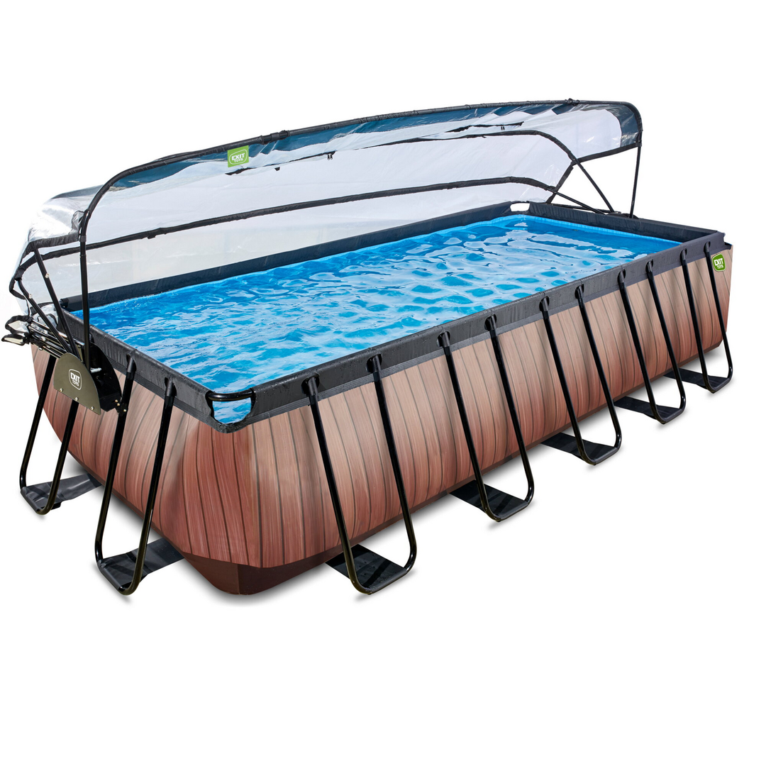 EXIT Wood Pool mit Sandfilterpumpe und Abdeckung Aufstellpool Outdoor-Pool