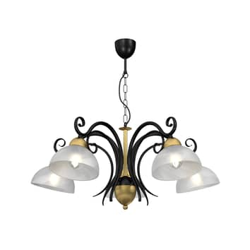 Luminex Kronleuchter Flora 5 Glasschirme Deckenlampe Lampe Licht schwarz messing - 5907565959802