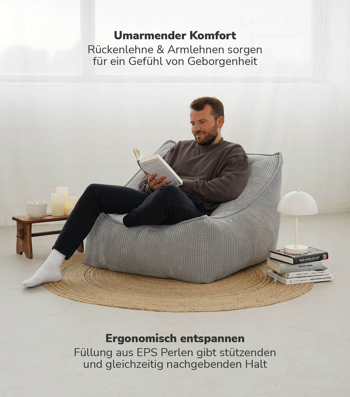 Mokebo Der Lümmel Sitzsack Sessel  Xxl Sitzsack Cord Sessel Relaxkissen Grau B-Ware