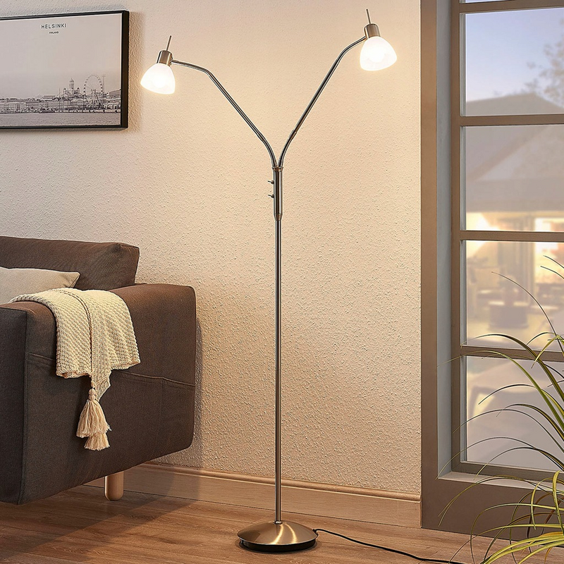 Lindby LED-Stehleuchte Gwendolin Stehlampe Standleuchte Lampe 2-flmg E14 nickel