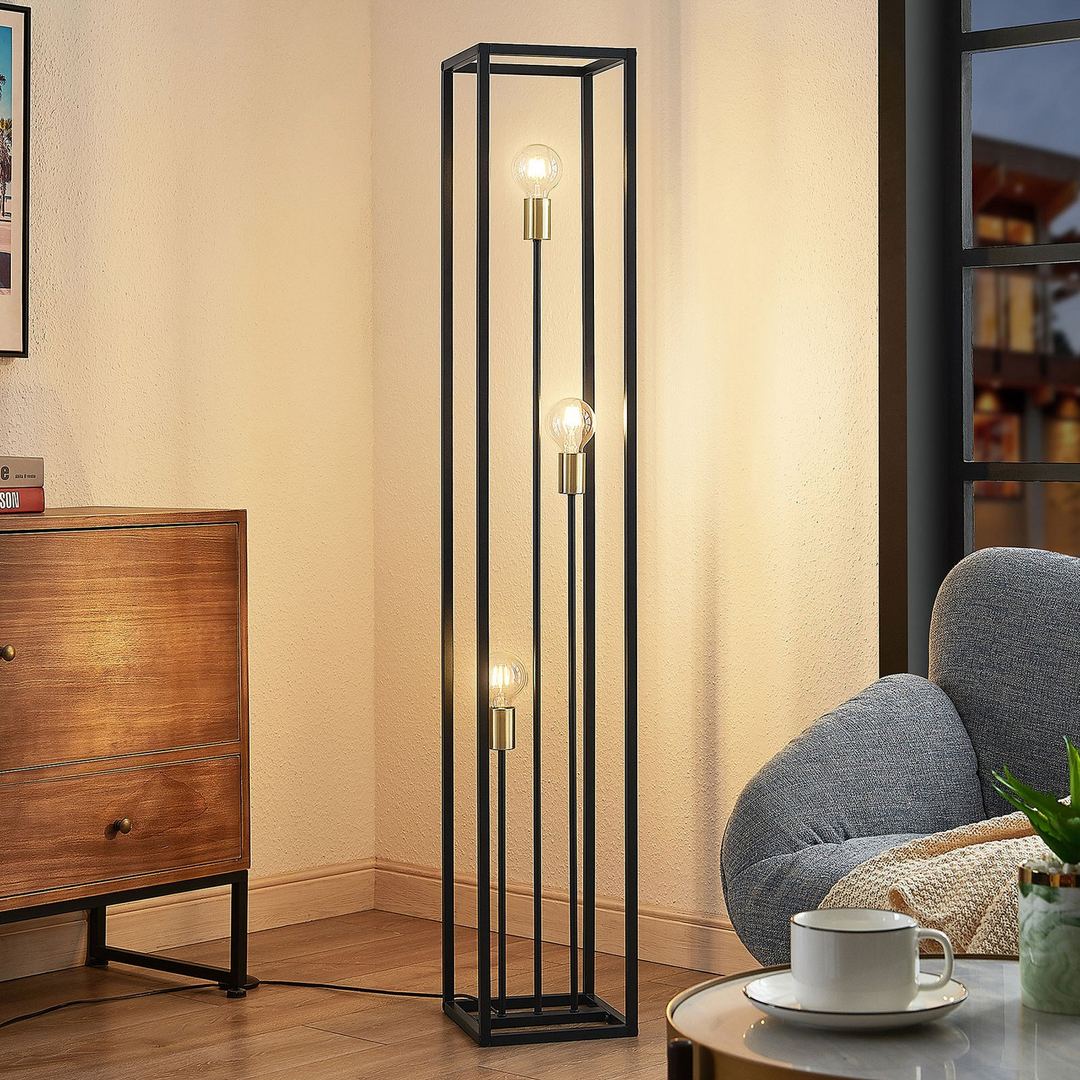 Lindby Tiliane Käfig Stehlampe Stehleuchte Lampe Leuchte 3 Flammig E27 Schwarz B-Ware - 4251911708653