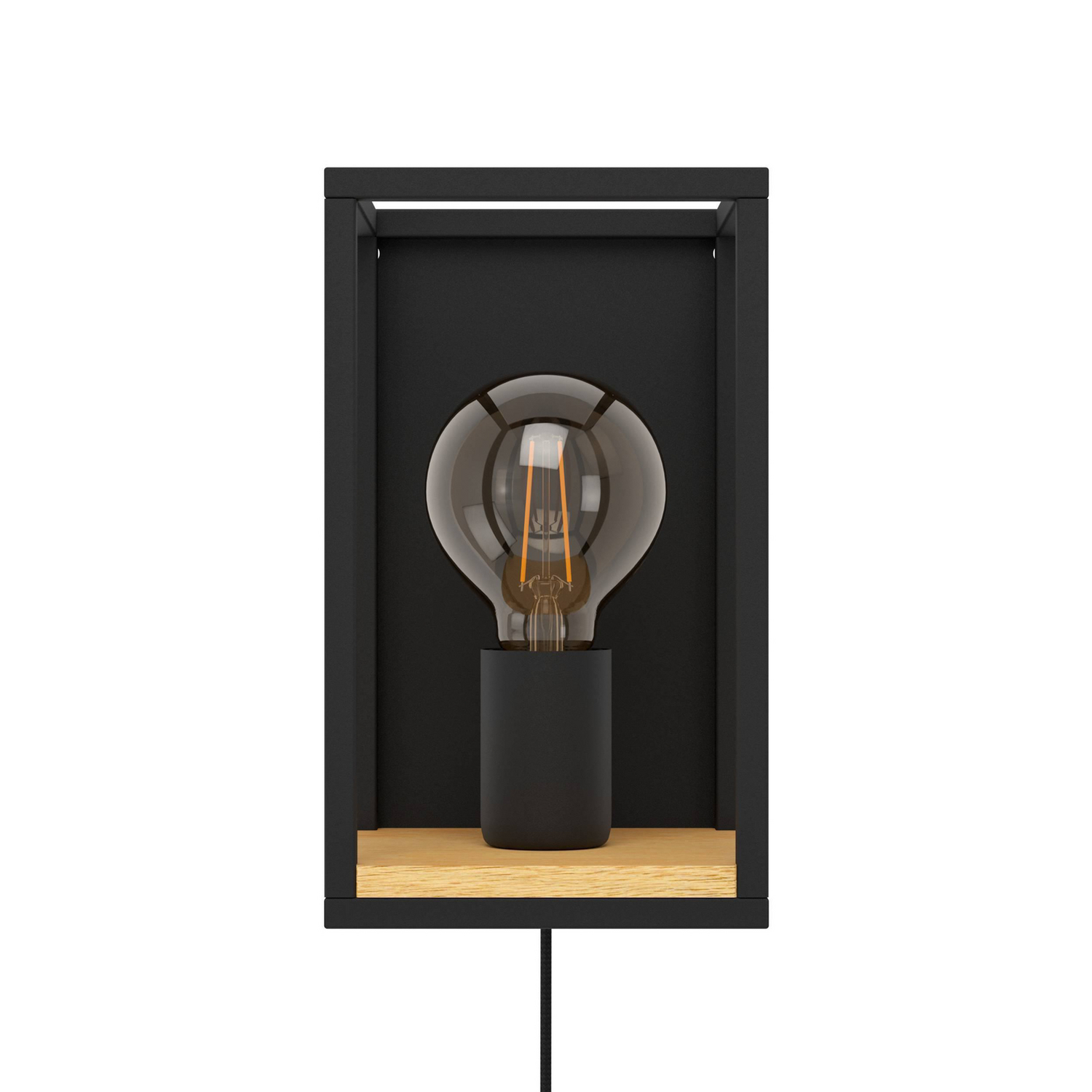 Applique murale Eglo Libertad, 14 cm de large, noir, bois et acier, spot, qualité B