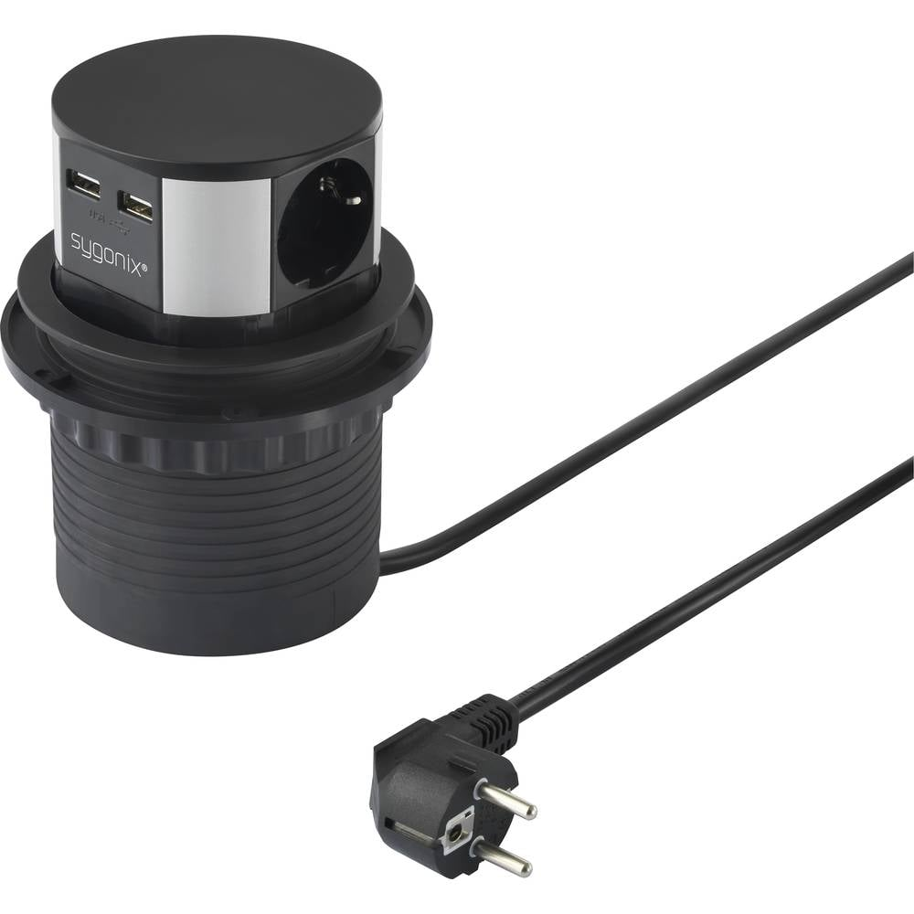 B-Ware Sygonix Sy 4780156 Steckdosenturm Schwarz Silber Schutzkontakt Stekdose Strom