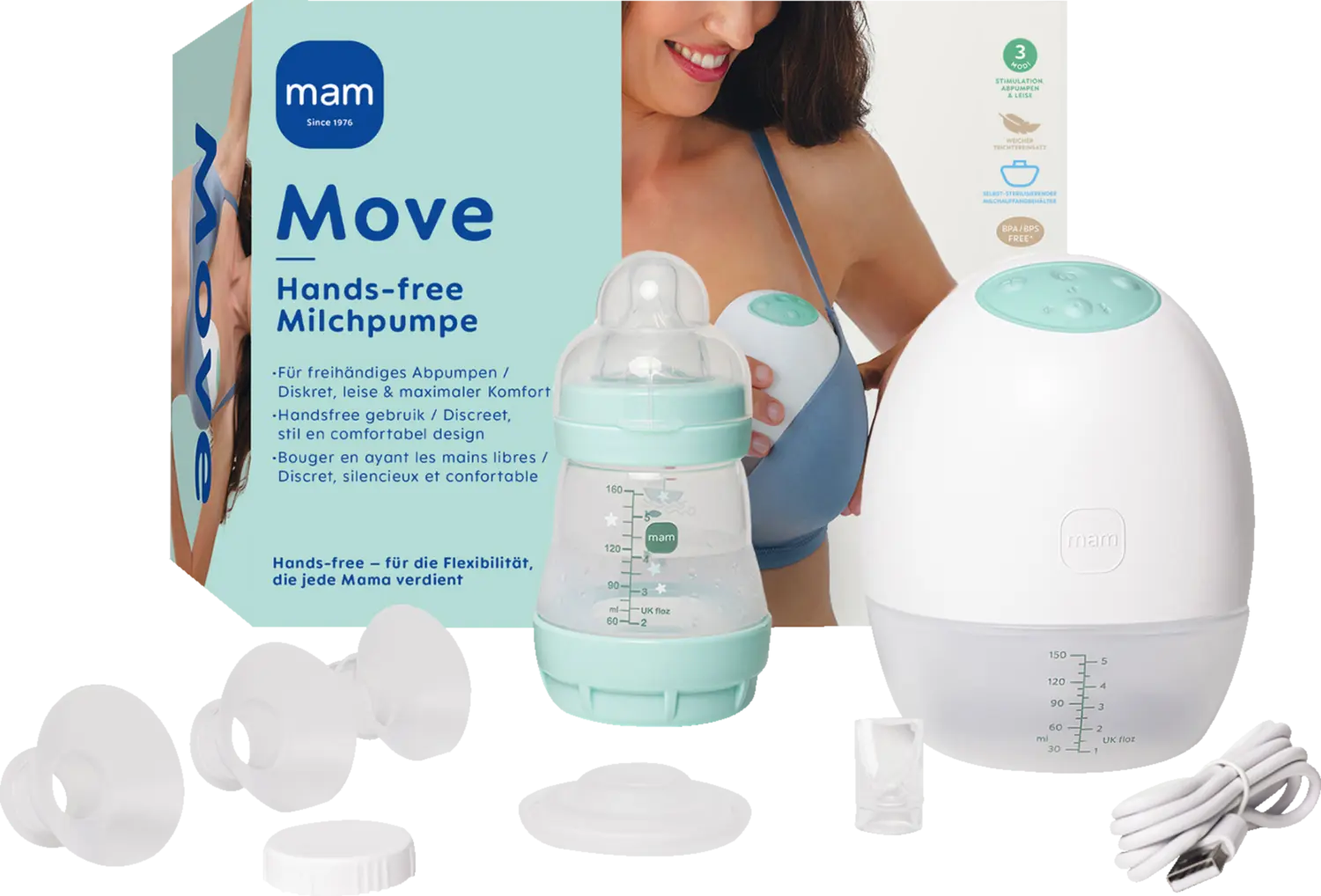B-Ware Mam Milchpumpe Brustpumpe Move Hands Free Tragbar Kompakt Design Akku Stillen - 9001616855436