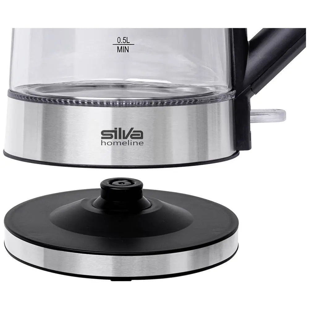 B-Ware Silva Homeline Wasserkocher Teekessel Glas Edelstahl 1.7 L Silber Schwarz 2200 W