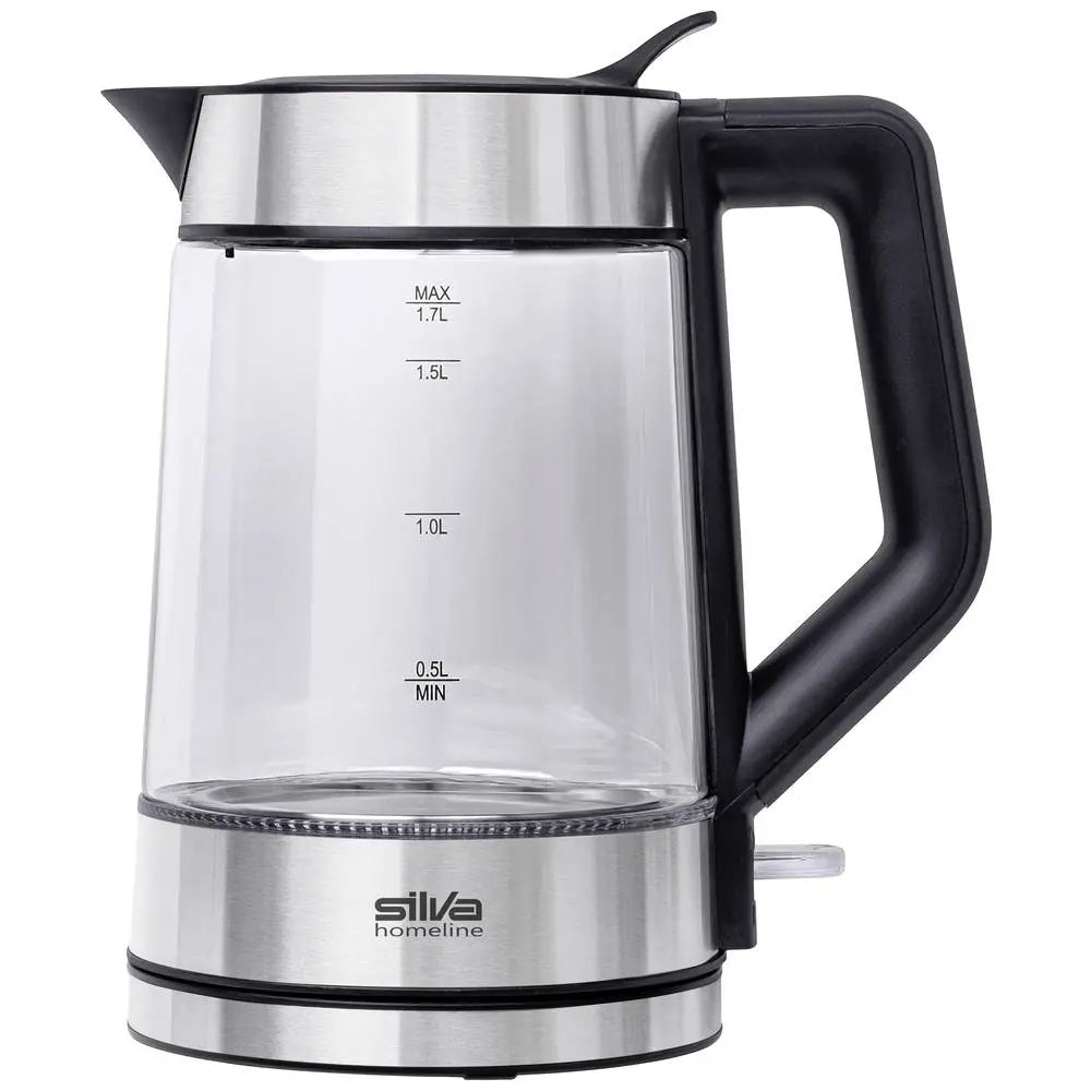 B-Ware Silva Homeline Wasserkocher Teekessel Glas Edelstahl 1.7 L Silber Schwarz 2200 W