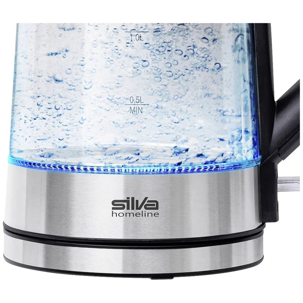 B-Ware Silva Homeline Wasserkocher Teekessel Glas Edelstahl 1.7 L Silber Schwarz 2200 W