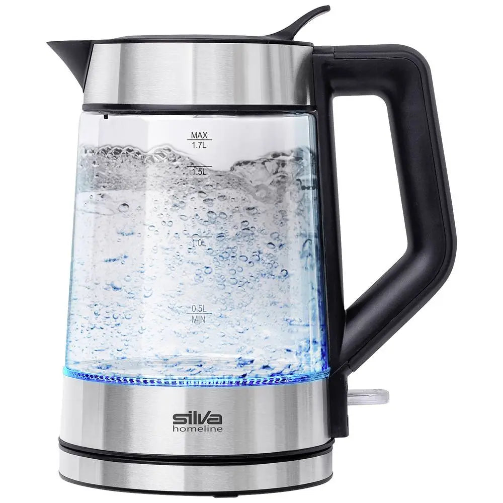 B-Ware Silva Homeline Wasserkocher Teekessel Glas Edelstahl 1.7 L Silber Schwarz 2200 W