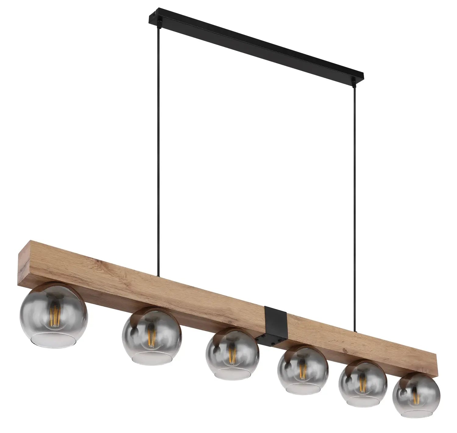 B-Ware Globo Hängeleuchte Pendelleuchte Moitas 6 Flammig Holzoptik Rauchgrau Schwarz - 9007371430970