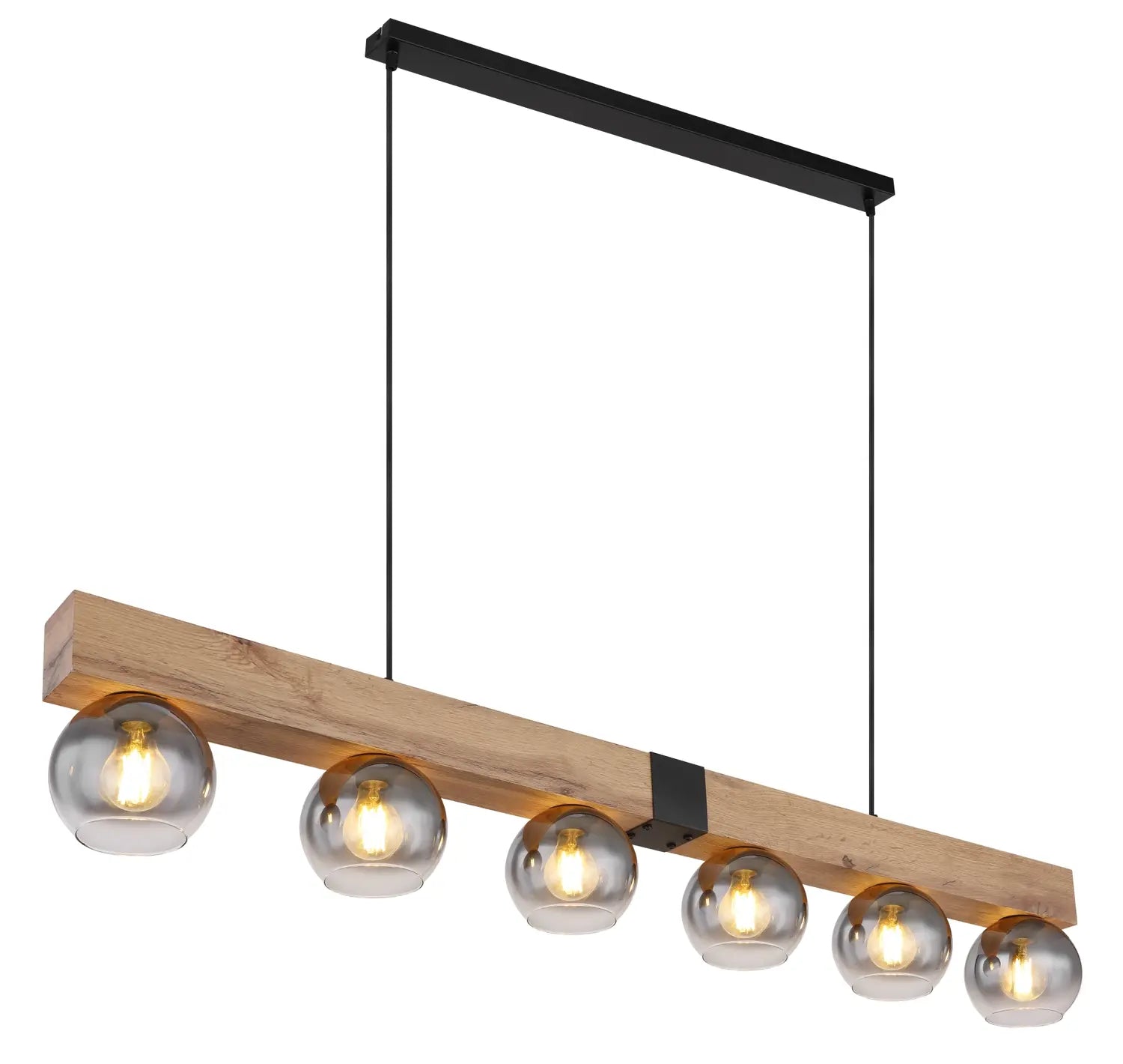 B-Ware Globo Hängeleuchte Pendelleuchte Moitas 6 Flammig Holzoptik Rauchgrau Schwarz - 9007371430970