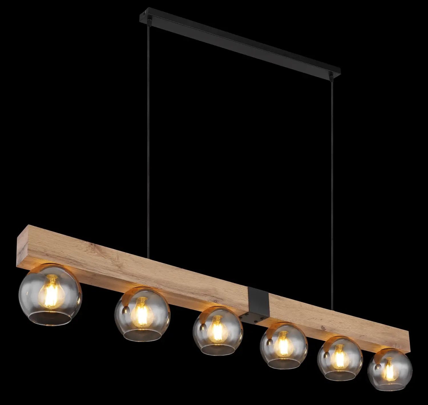 B-Ware Globo Hängeleuchte Pendelleuchte Moitas 6 Flammig Holzoptik Rauchgrau Schwarz - 9007371430970