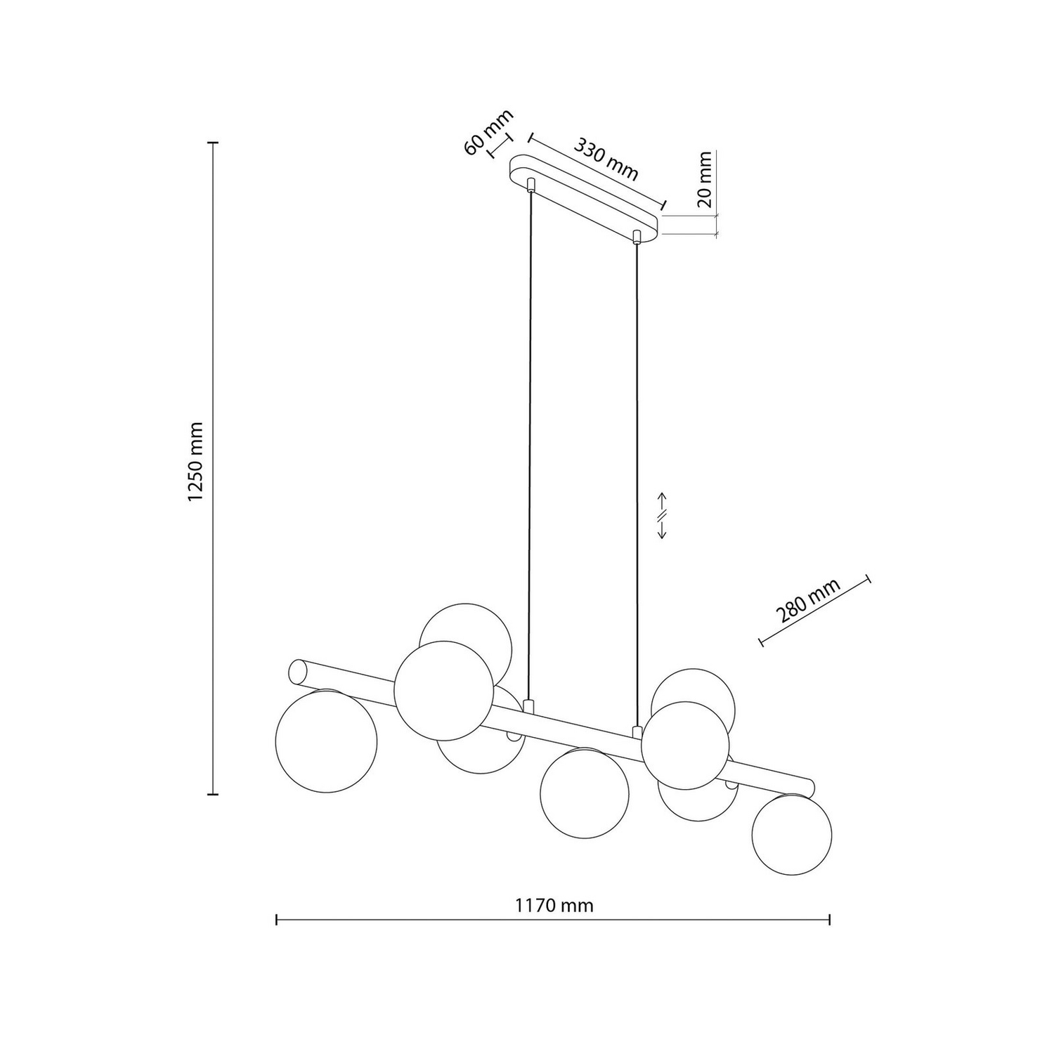 Suspension Estera en verre opale et bois, neuf ampoules, Spot213 (produit d'occasion)
