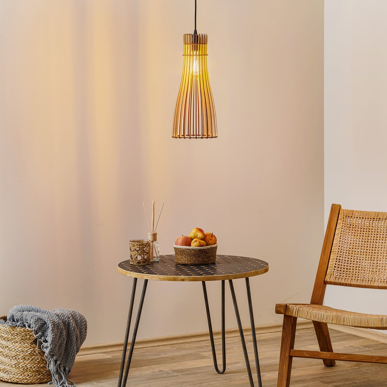 Hängeleuchte Bottle einflammig LED Pendelleuchte dimmbar schwarz Holz Stahl 41cm - 5907623620224