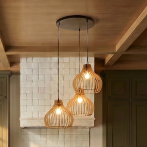 B-Ware Euluna Hängeleuchte Barrel mit Holzschirmen Deckenlampe Deko-Pendelleuchte E27