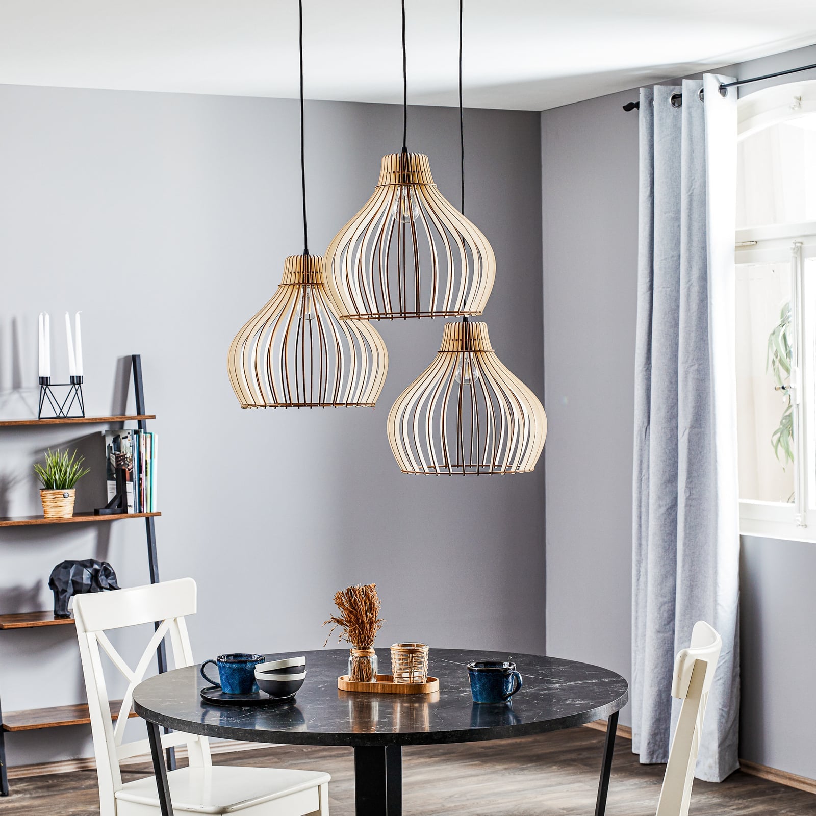 Euluna Hängeleuchte Barrel mit Holzschirmen Deckenlampe Deko-Pendelleuchte E27 - 5907623620620
