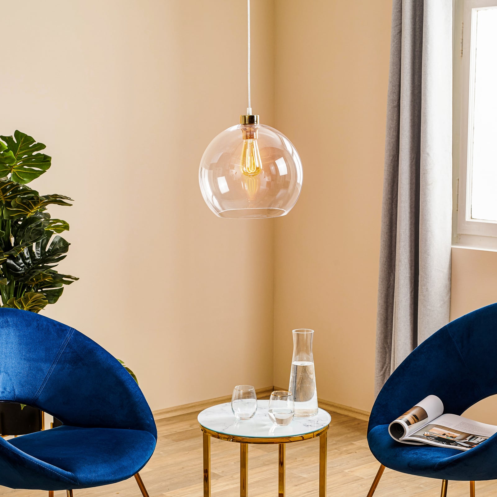Hängeleuchte Cubus Pendelleuchte Lampe dimmbar transparent gold Ø30cm E27 80W - 5901780527426