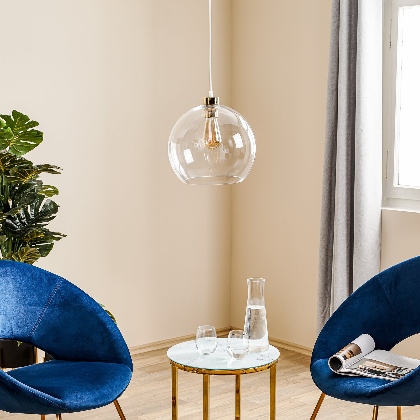 Hängeleuchte Cubus Pendelleuchte Lampe dimmbar transparent gold Ø30cm E27 80W - 5901780527426