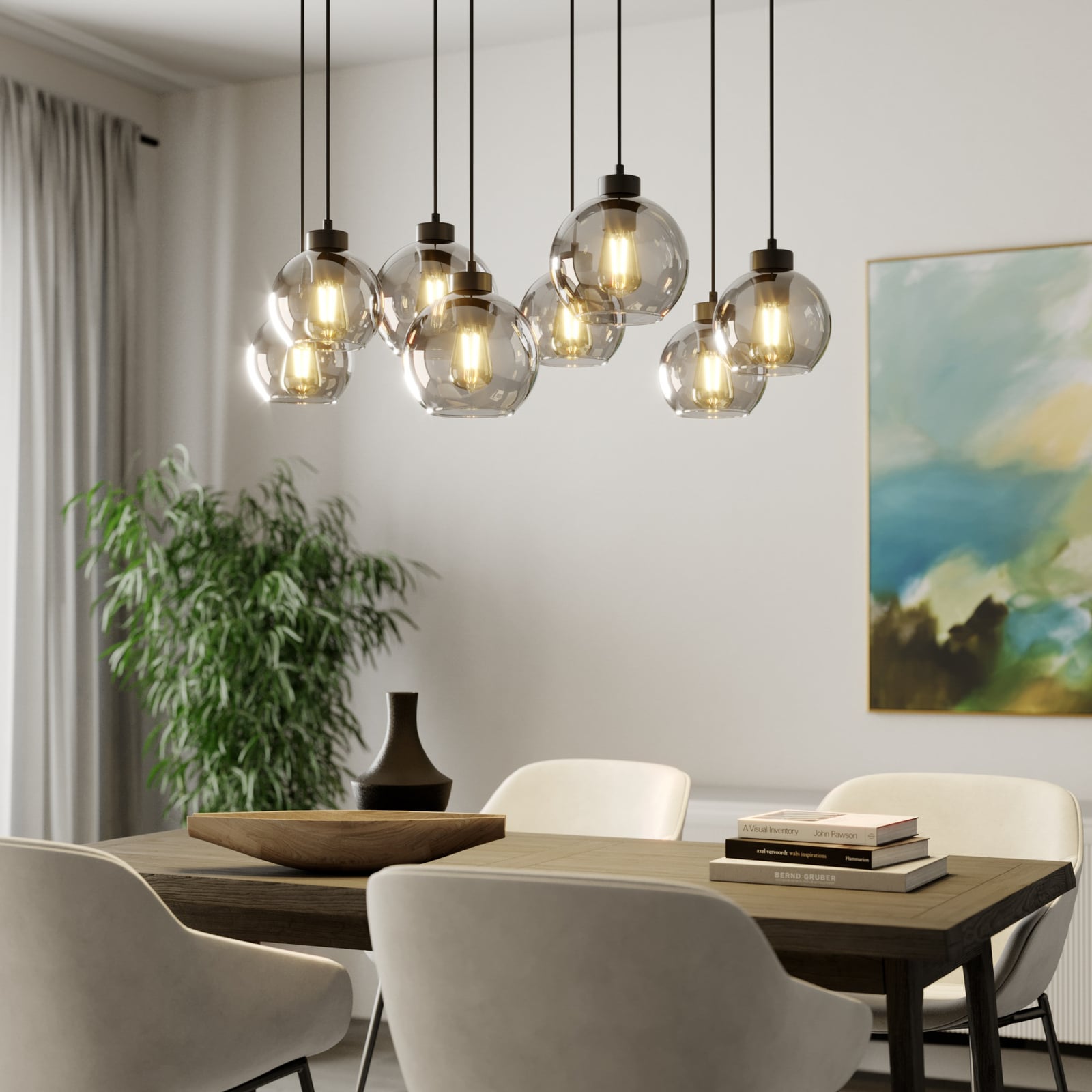 TK-Lighting Hängeleuchte Cubus LED Pendelleuchte 8-flammig dimmbar grau 95cm - 5901780541132